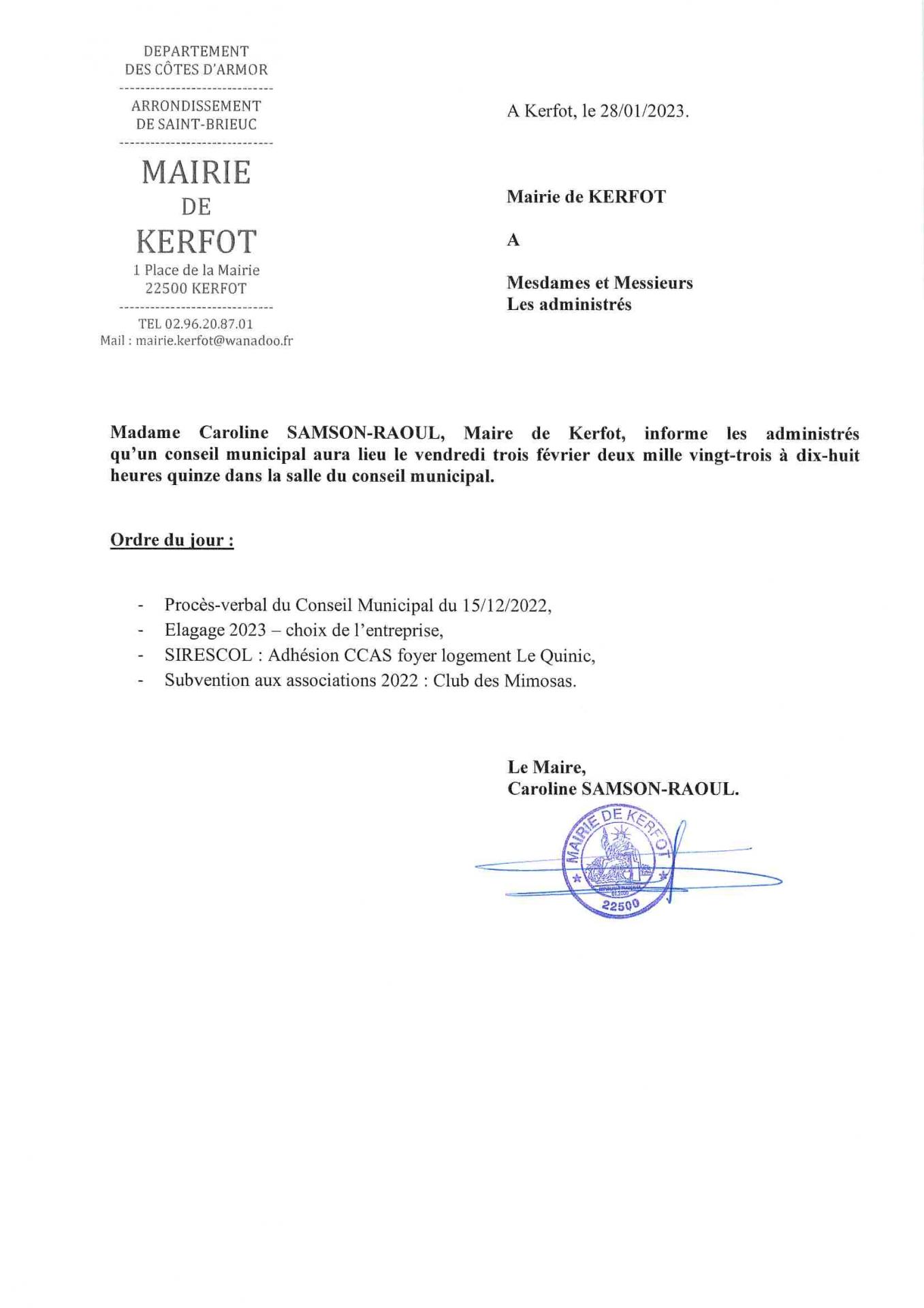 Conseil Municipal du 03/02/2023