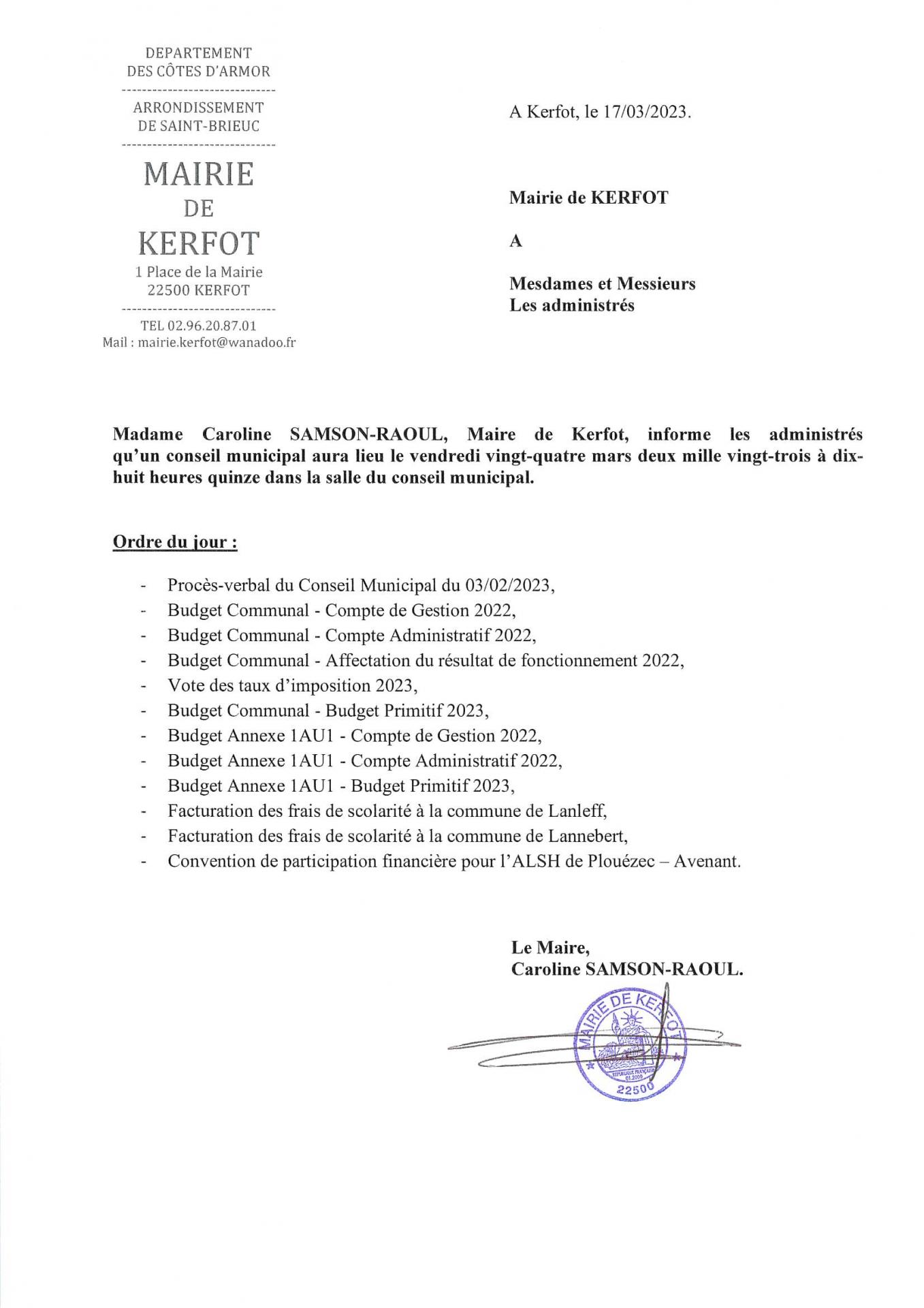 Conseil Municipal du 24/03/2023