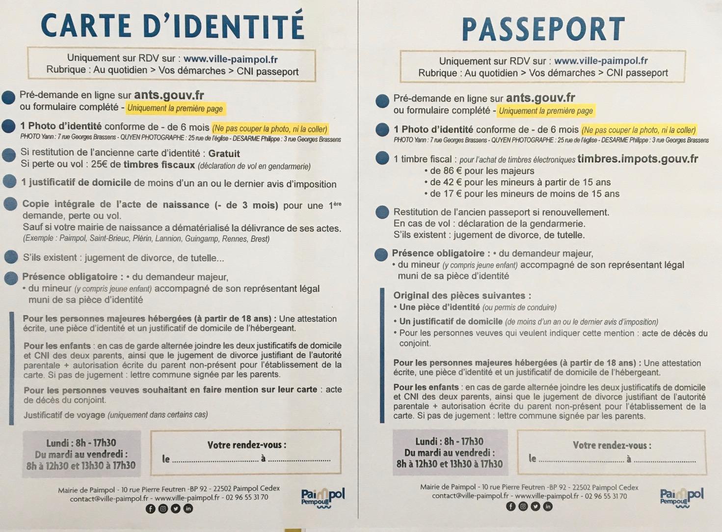 Carte d identite et passeport 2022