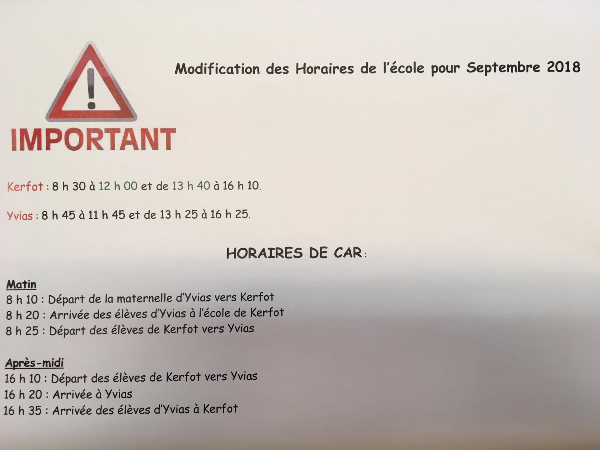 Modification des horaires