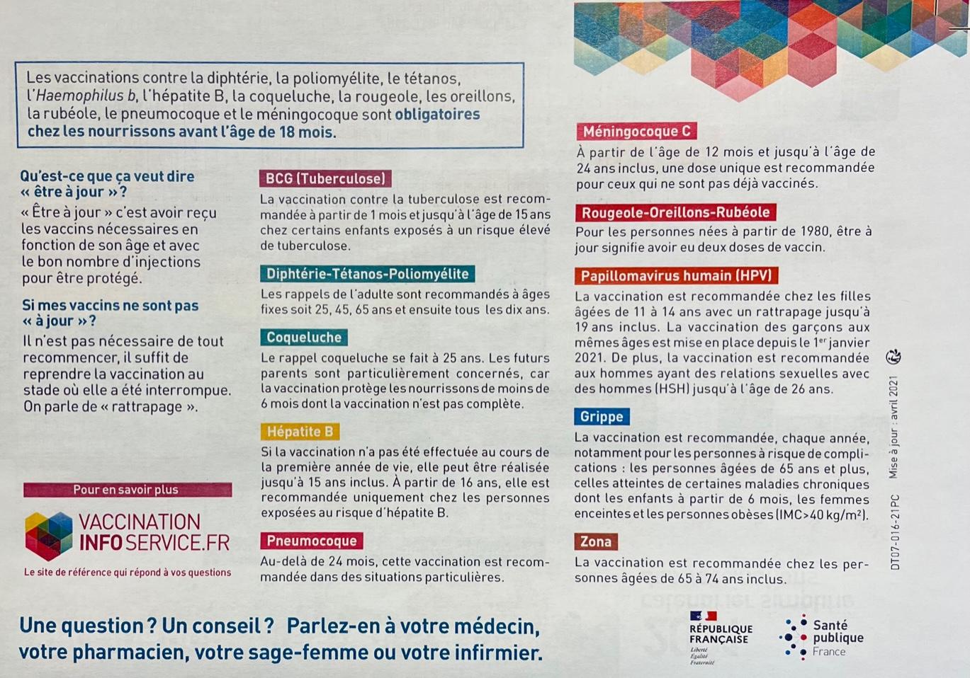 Calendrier vaccin 2021 2