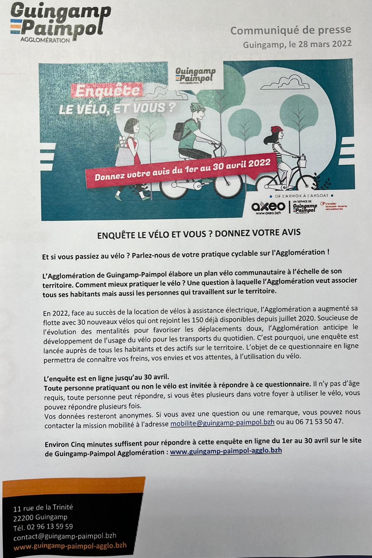 Enquete le velo et vous