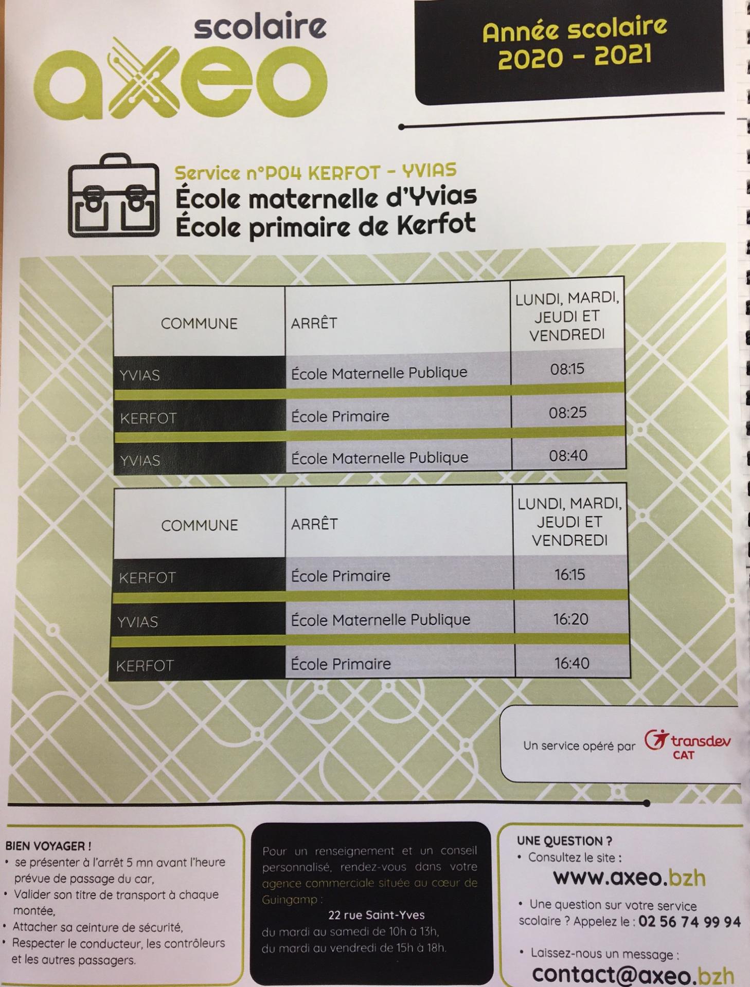 Horaires navette